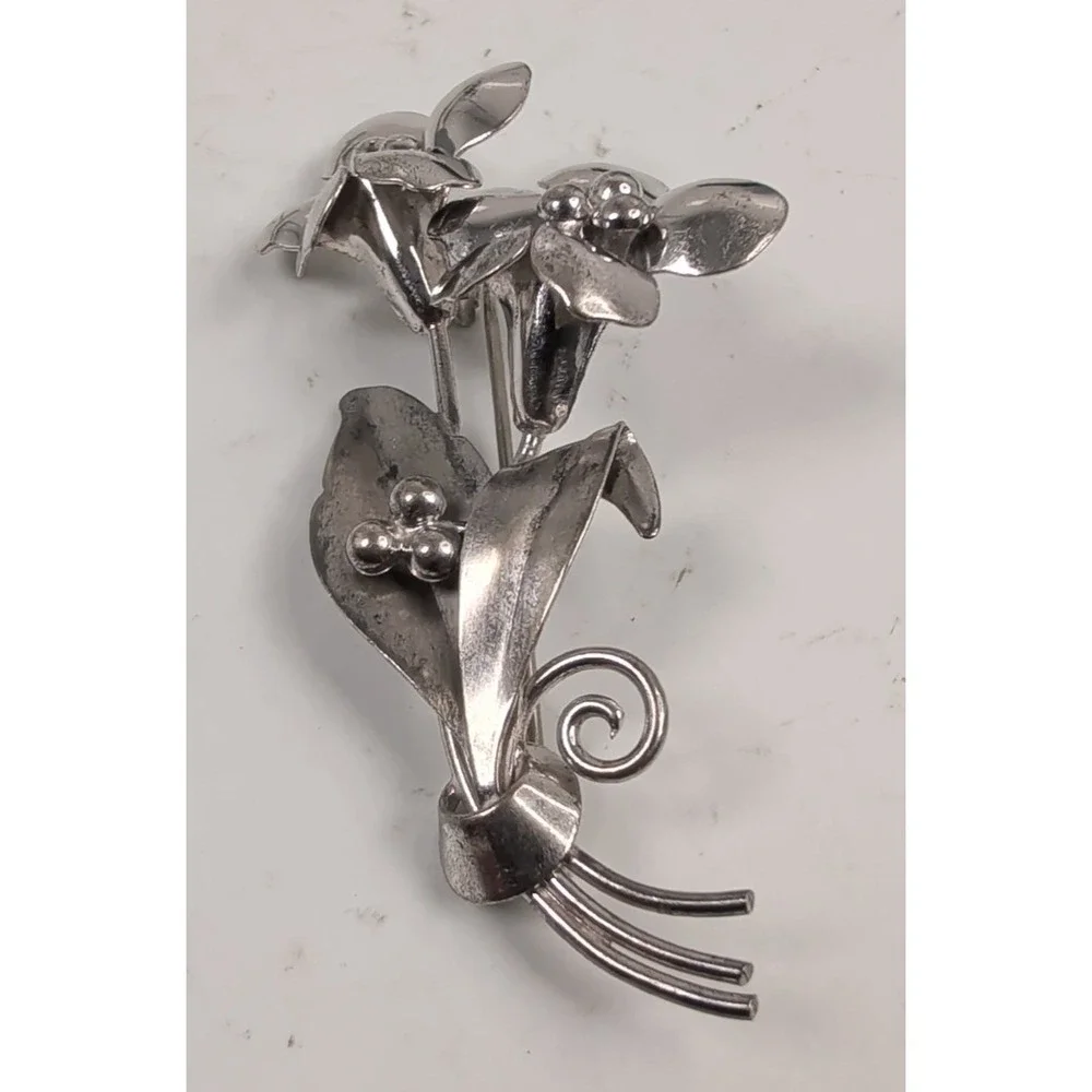 Vintage BB (Binder Bros) Sterling Silver Floral Bouquet Brooch Pin